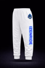 Jogging blanc typographie bleu phosphorescent