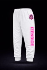 Jogging blanc typographie rose phosphorescent