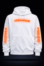 Sweat shirt blanc typographie Izenride orange pseudo