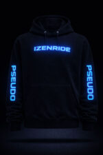 Sweat shirt noir typographie Izenride bleu pseudo