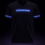 T-shirt en v Izenride noir custom bleu