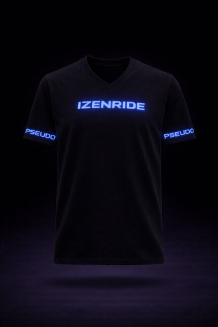 T-shirt en v Izenride noir custom bleu